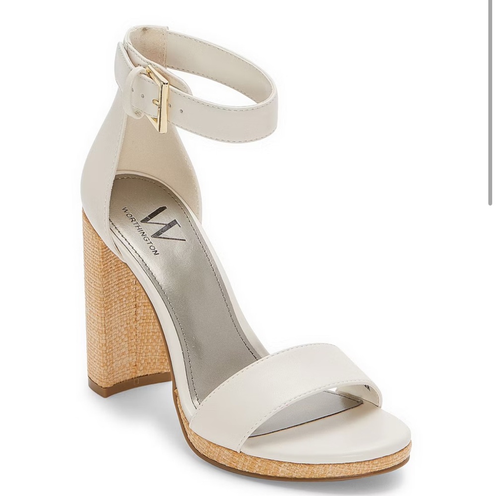 NWT Worthington Cream Ankle Strap Block Heels